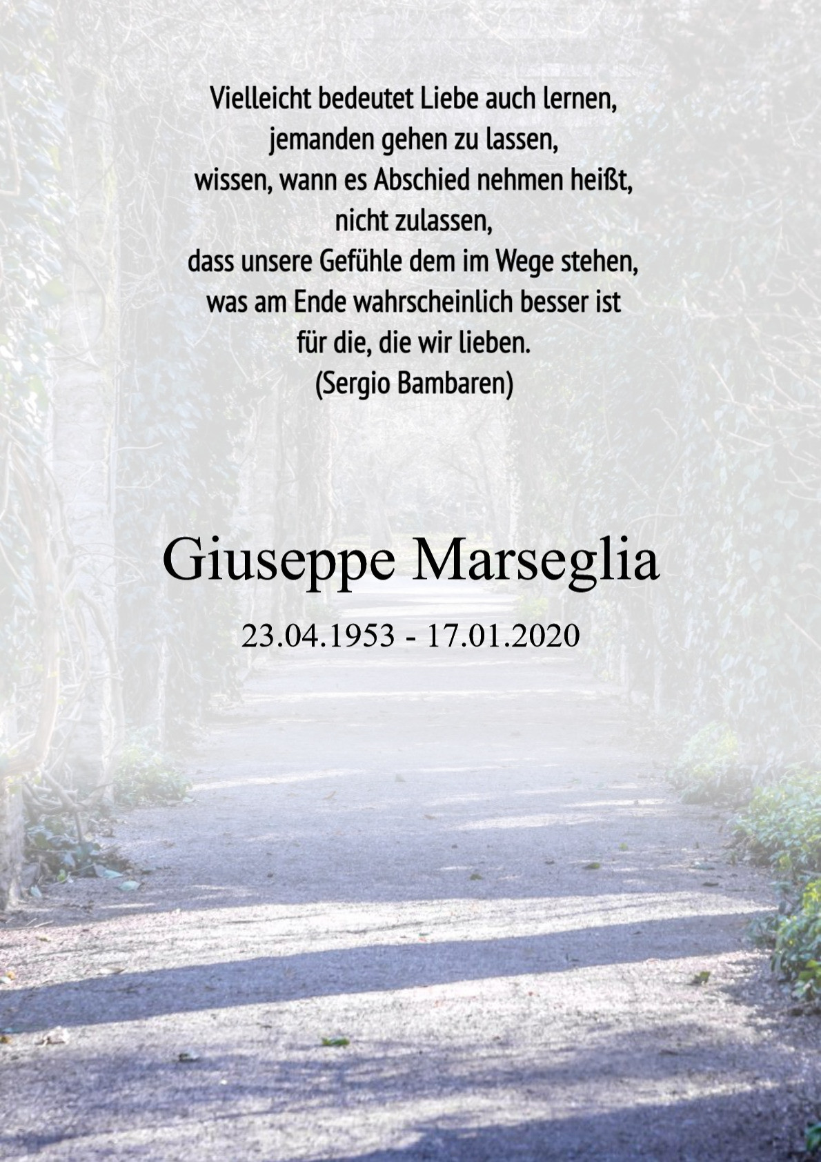 Traueranzeige von Giuseppe Marseglia