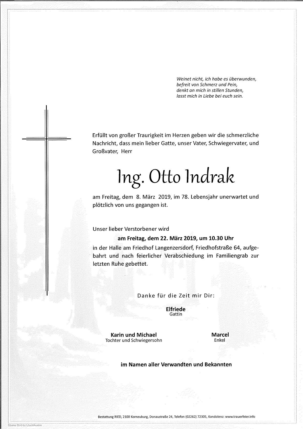 Traueranzeige von Ing. Otto Indrak