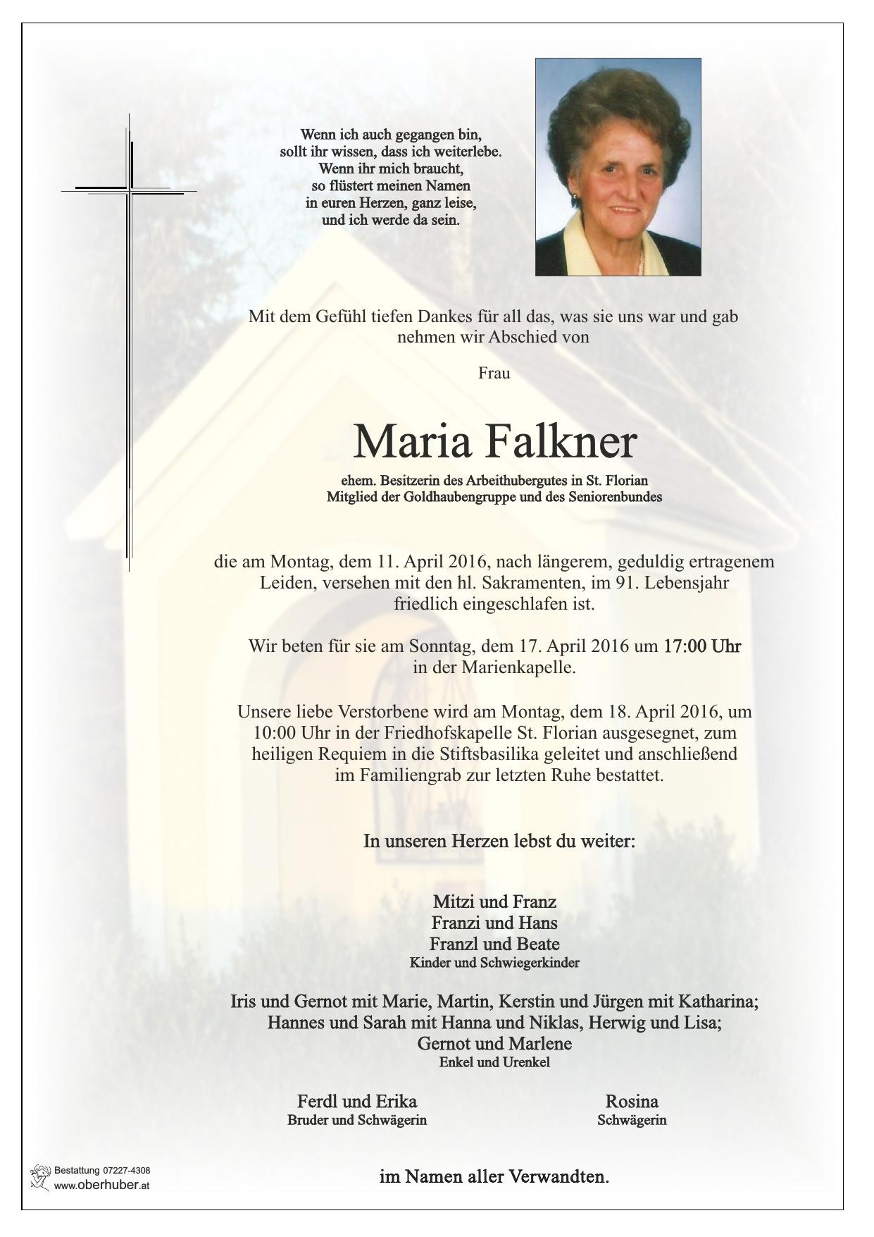 Traueranzeige von Maria Falkner