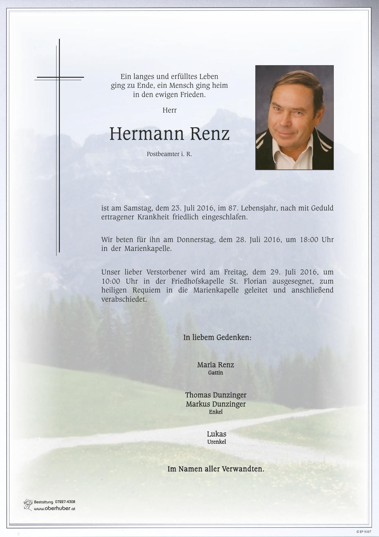 Traueranzeige von Hermann Renz