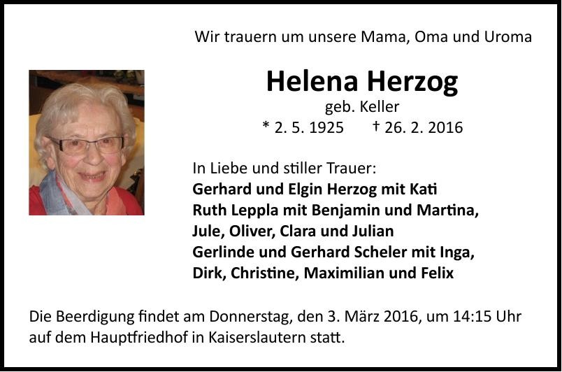Traueranzeige von Helena Herzog