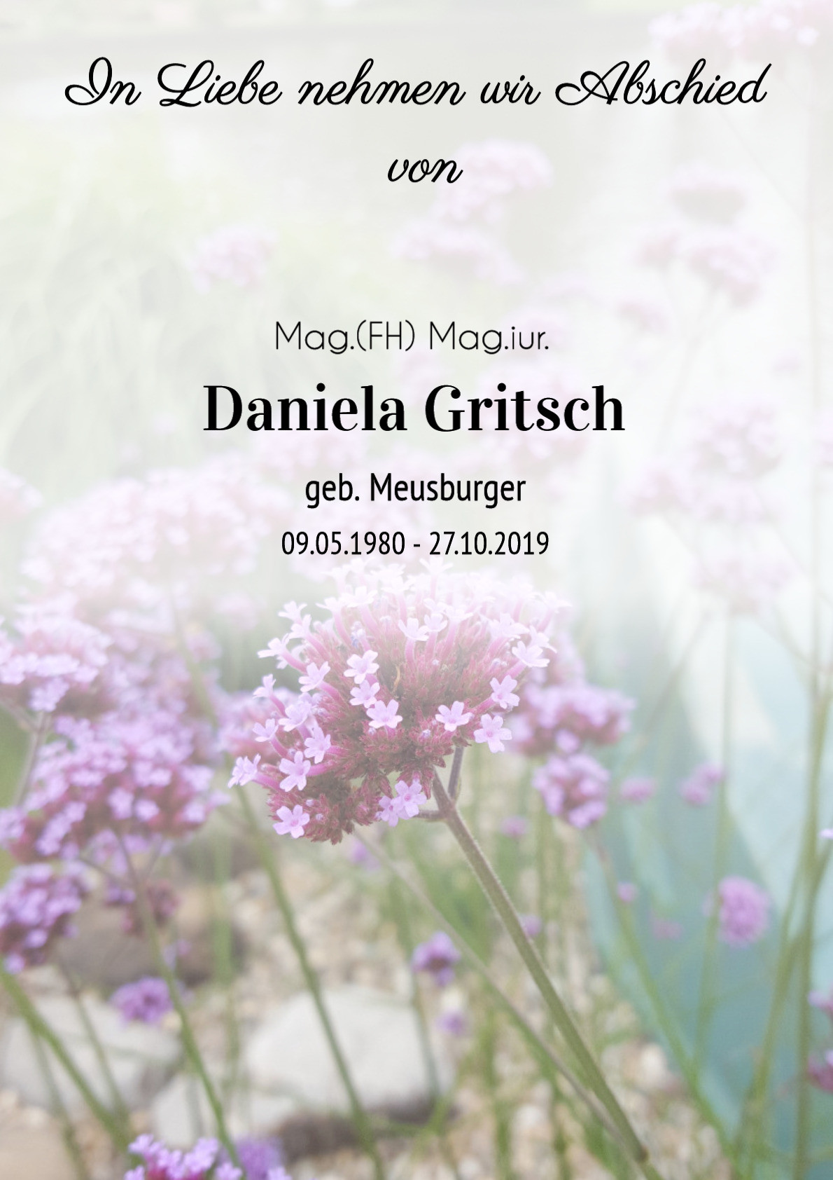 Traueranzeige von Mag.(FH) Mag.iur. Daniela Gritsch