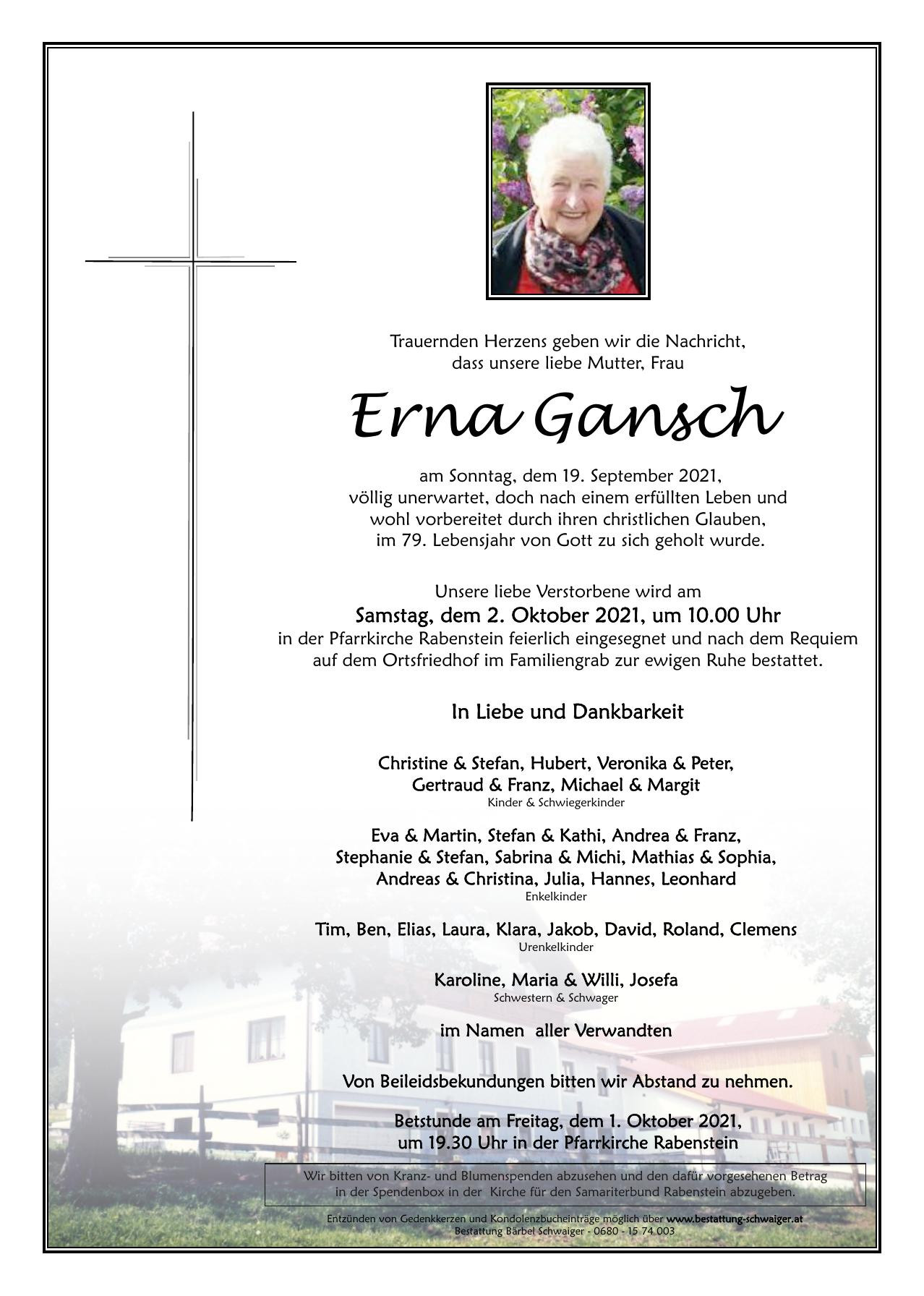 Traueranzeige von Erna Gansch