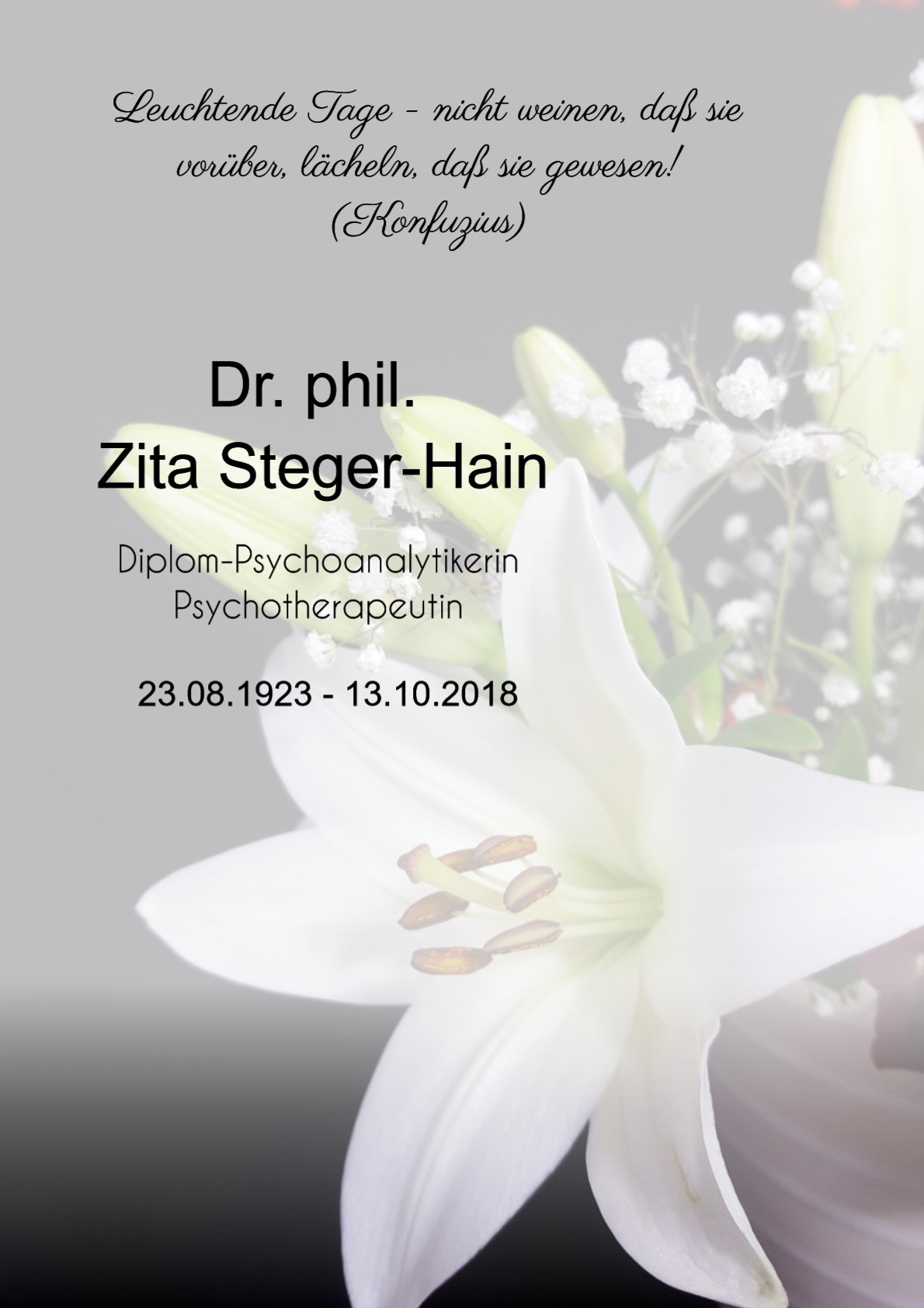 Traueranzeige von Dr. phil. Zita Steger-Hain