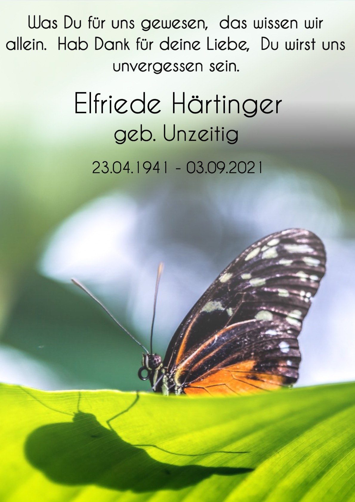 Traueranzeige von Elfriede Härtinger