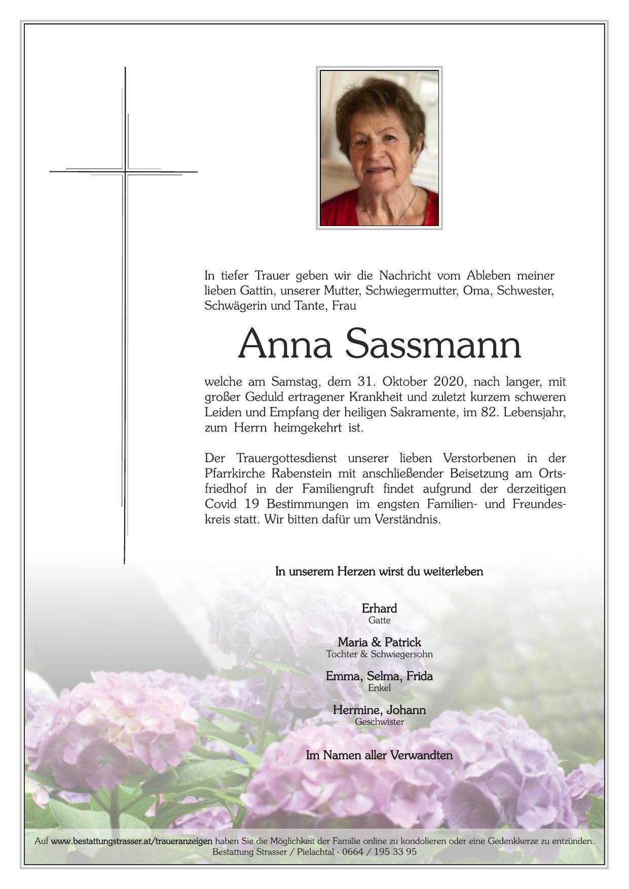 Traueranzeige von Anna Sassmann