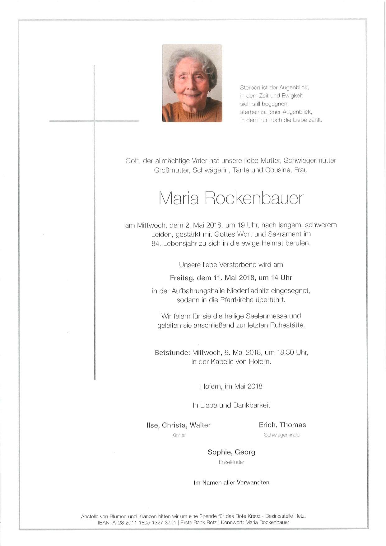 Traueranzeige von Maria Rockenbauer