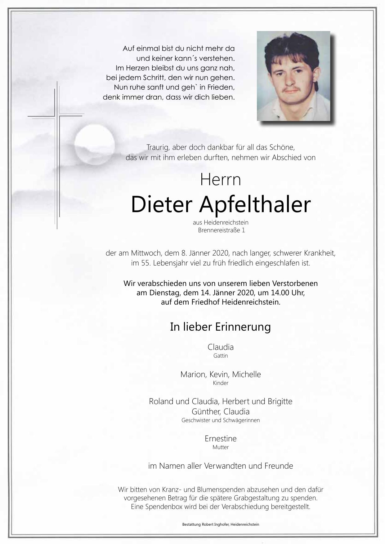 Traueranzeige von Dieter Apfelthaler