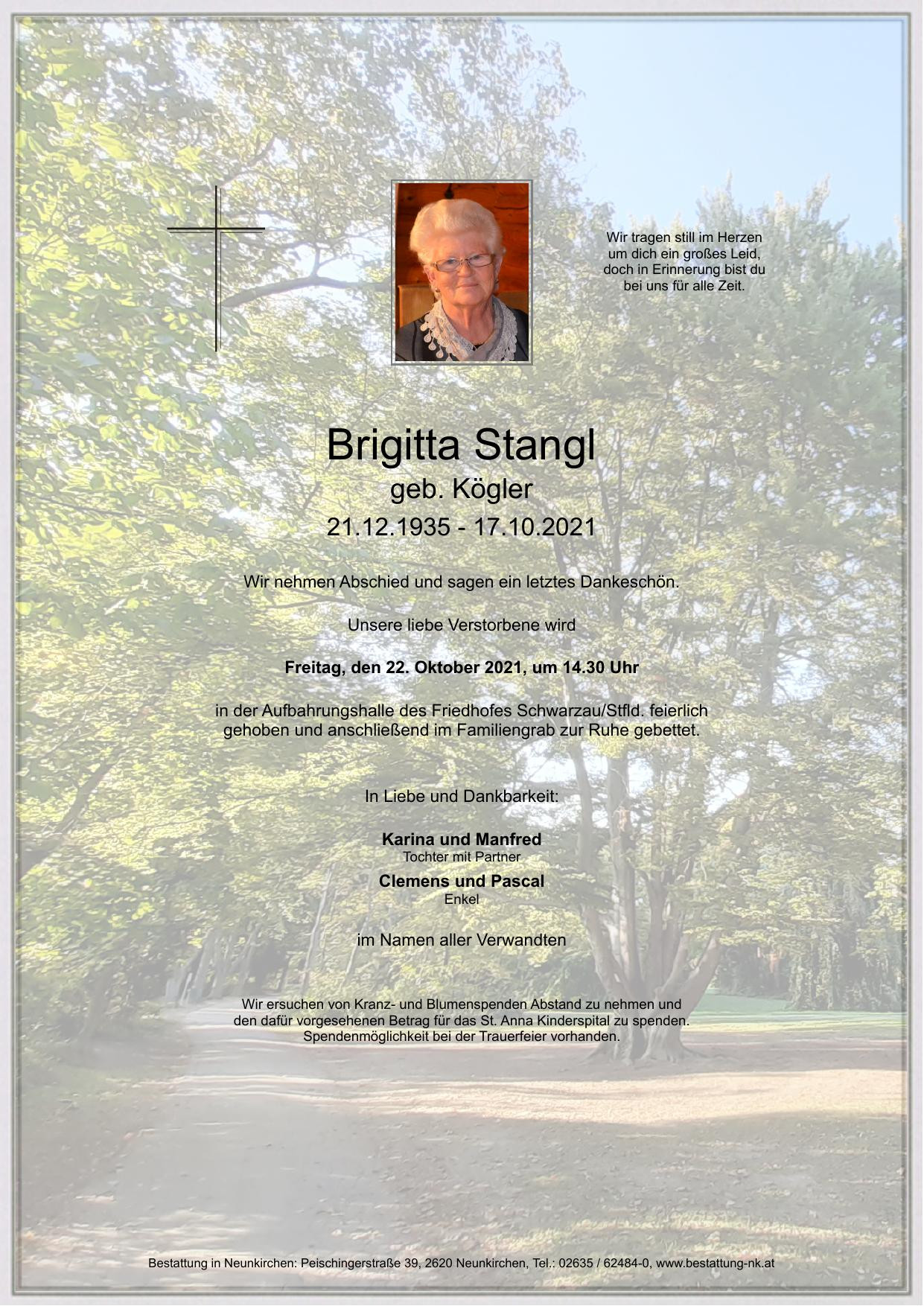 Traueranzeige von Brigitta Stangl