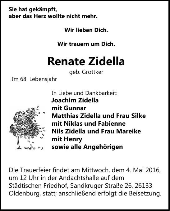 Traueranzeige von Renate Zidella