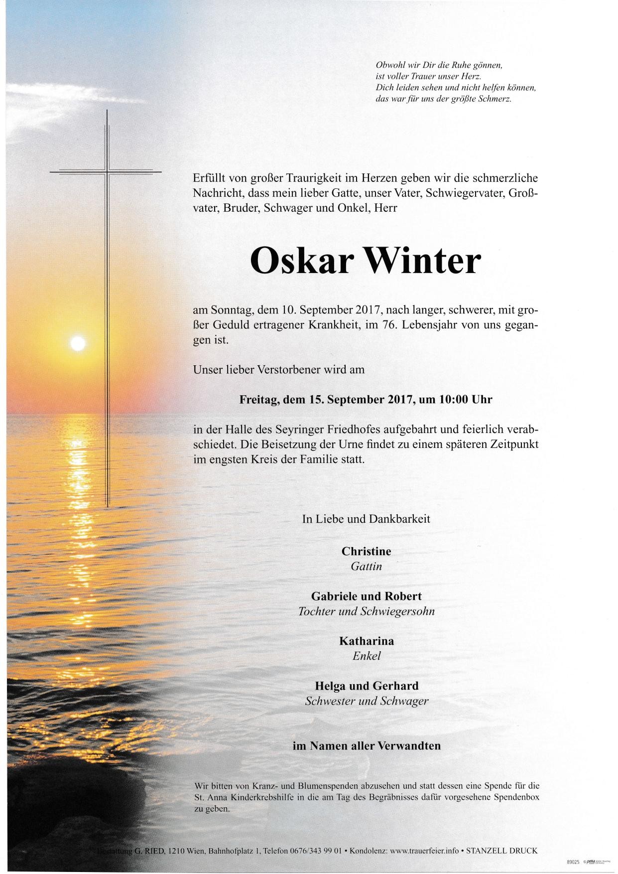Traueranzeige von Oskar Winter