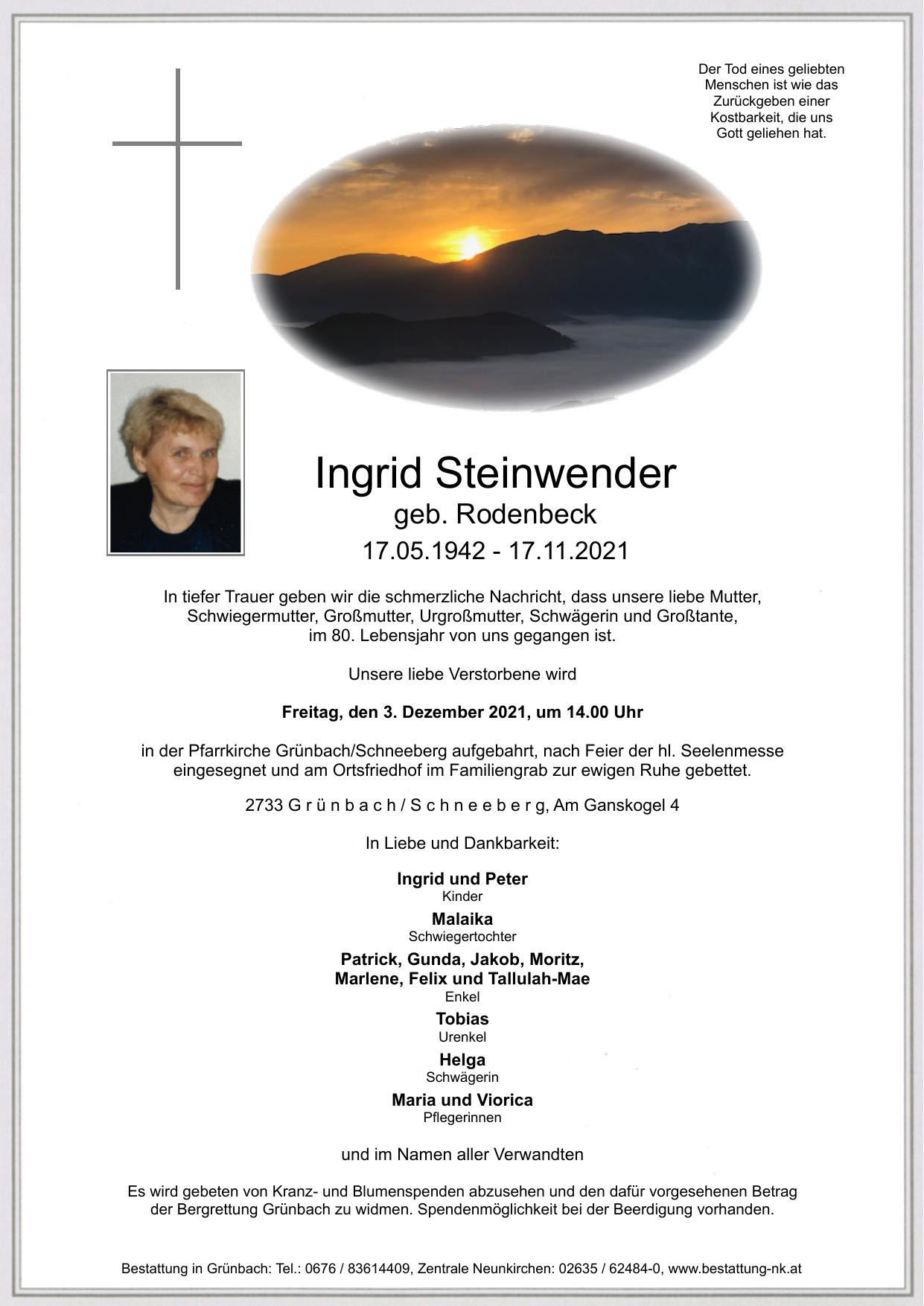 Traueranzeige von Ingrid Steinwender