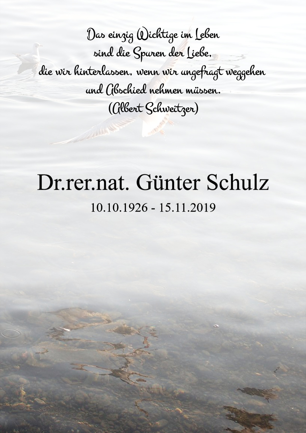 Traueranzeige von Dr.rer.nat. Günter Schulz
