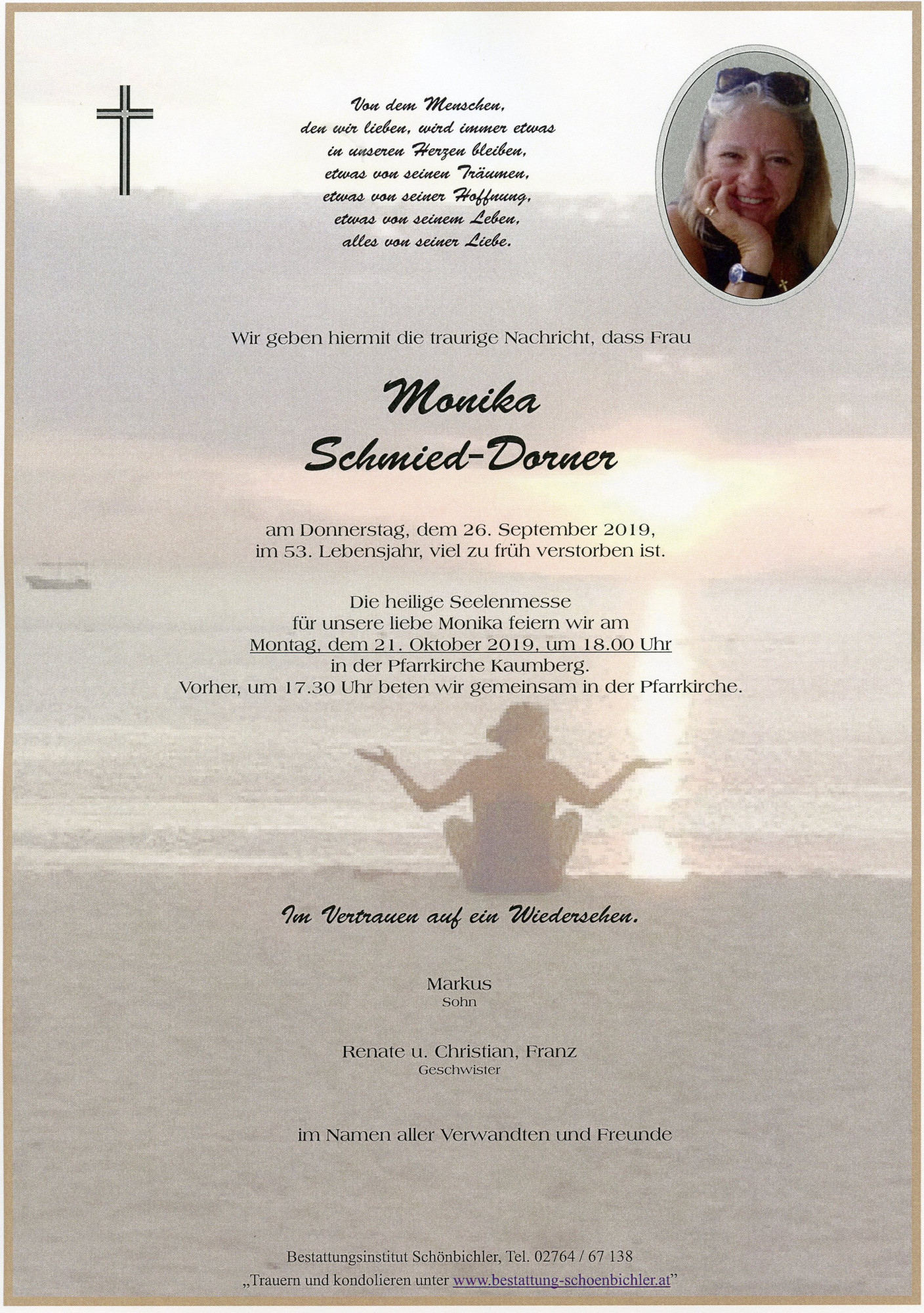 Traueranzeige von Monika Schmied-Dorner