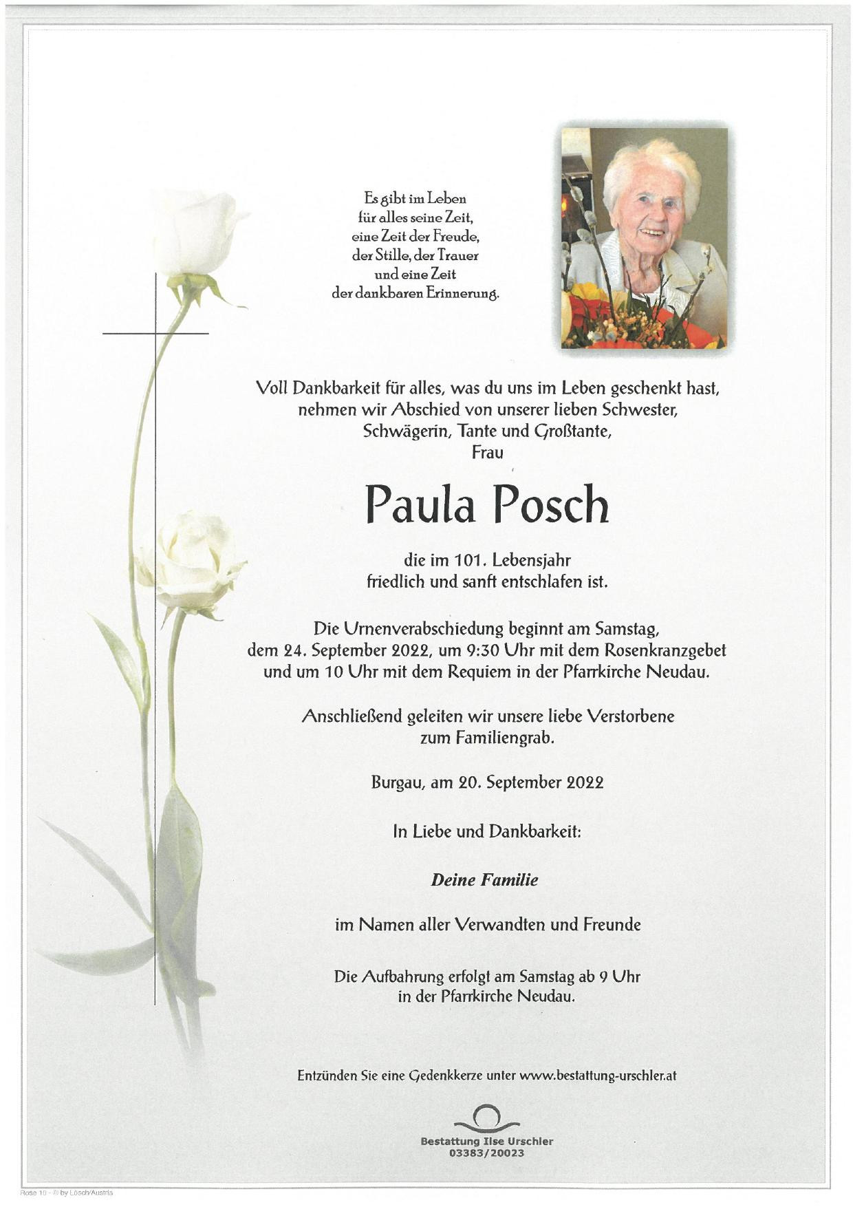 Traueranzeige von Paula Posch