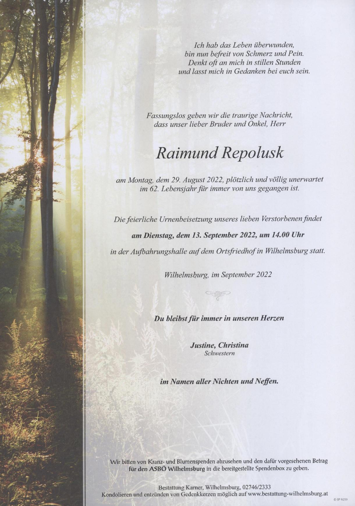 Traueranzeige von Raimund Repolusk