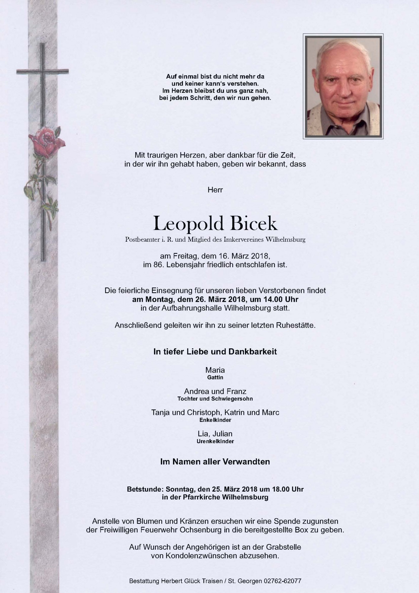 Traueranzeige von Leopold Bicek