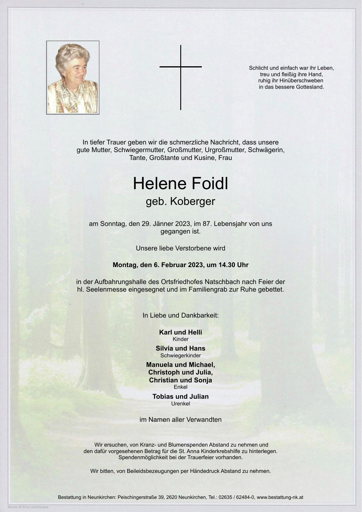 Traueranzeige von Helene Foidl