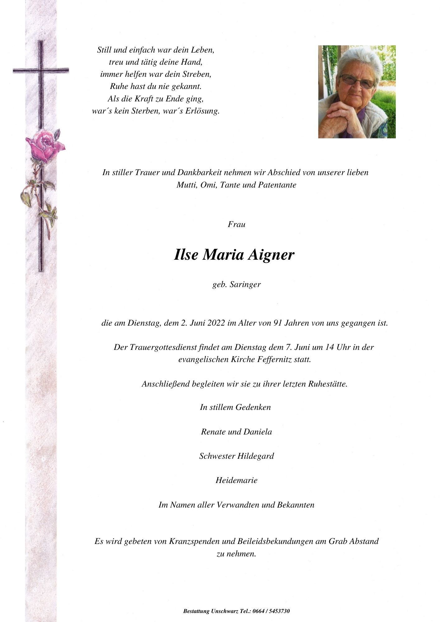 Traueranzeige von Ilse Maria Aigner