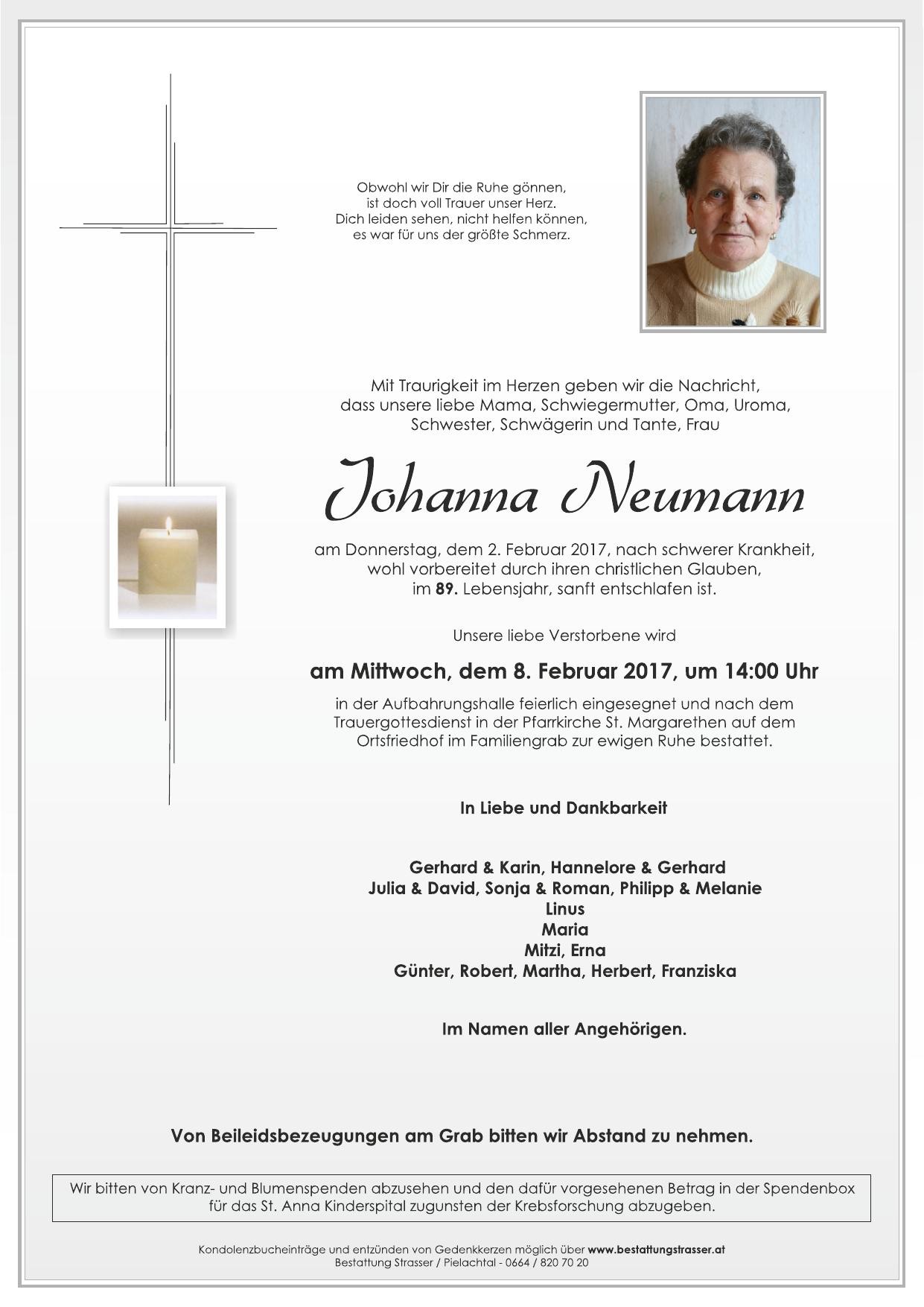Traueranzeige von Johanna Neumann