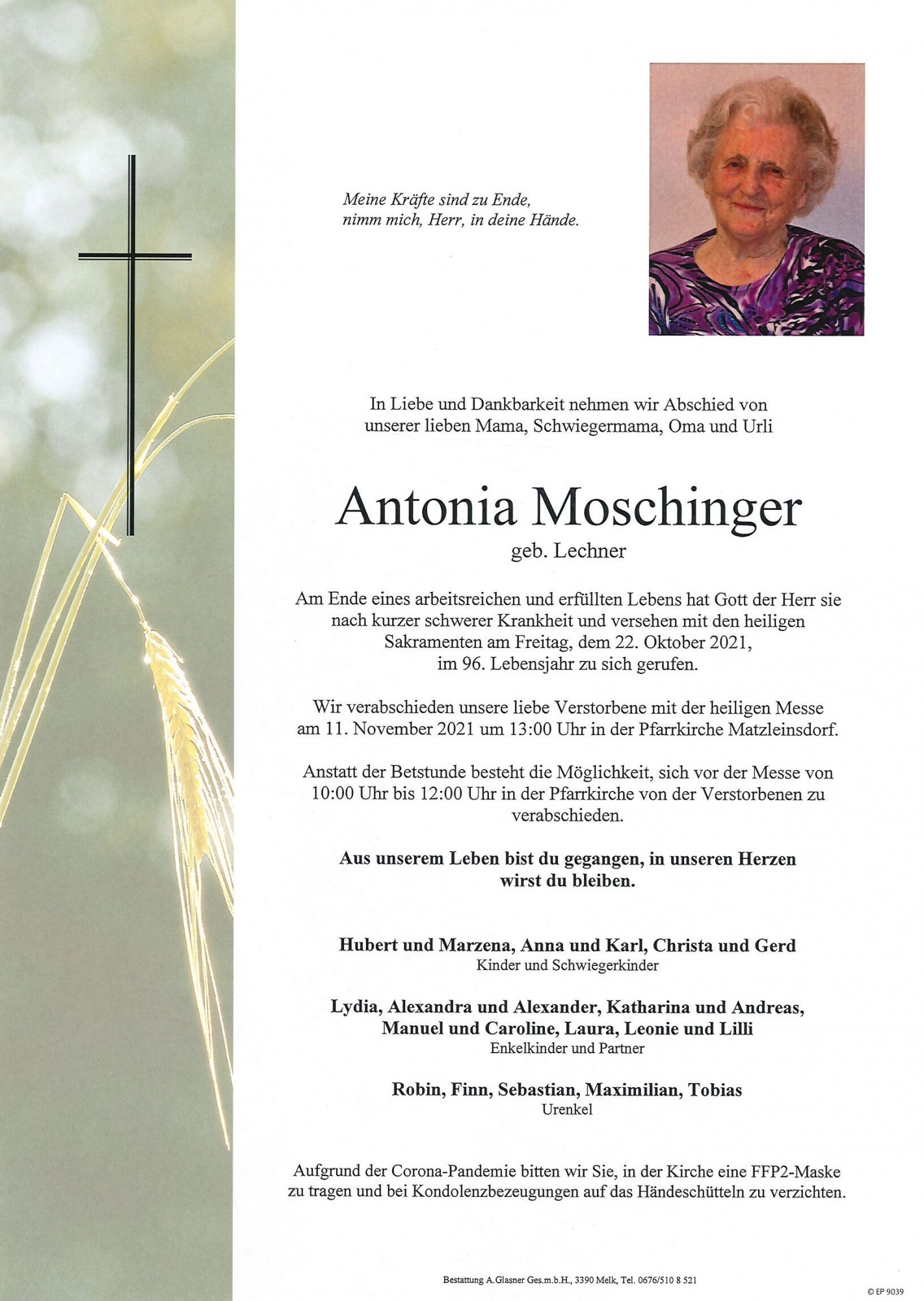Traueranzeige von Antonia Moschinger