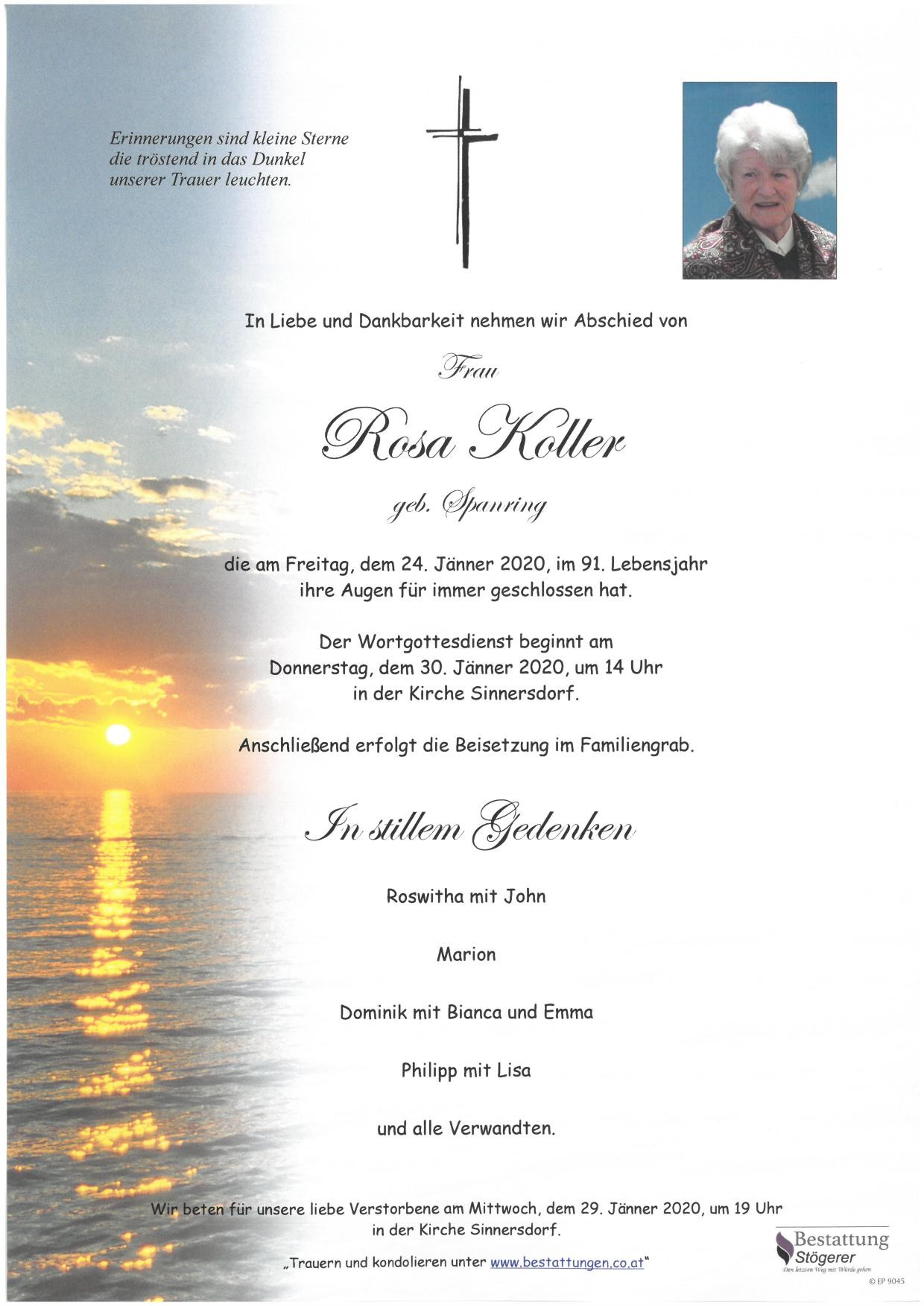 Traueranzeige von Rosa Koller