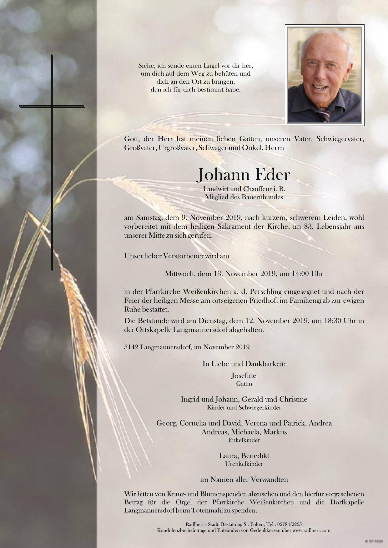 Traueranzeige von Johann Eder