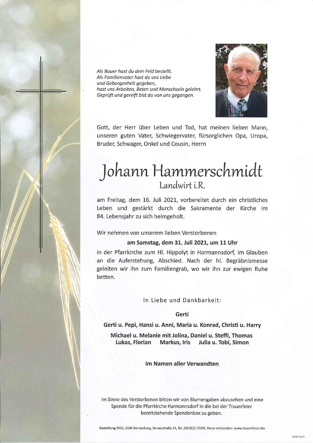 Traueranzeige von Johann Hammerschmidt