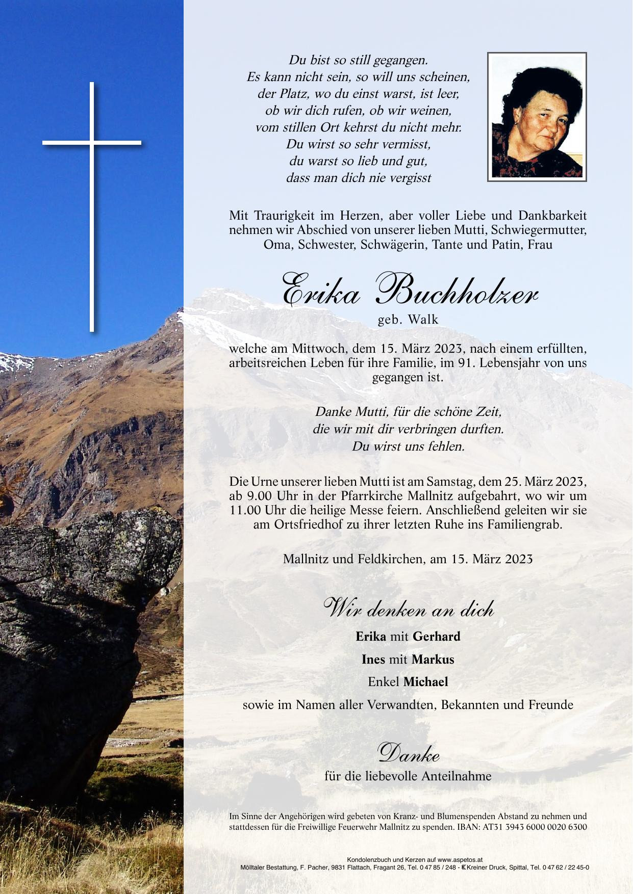 Traueranzeige von Erika Buchholzer
