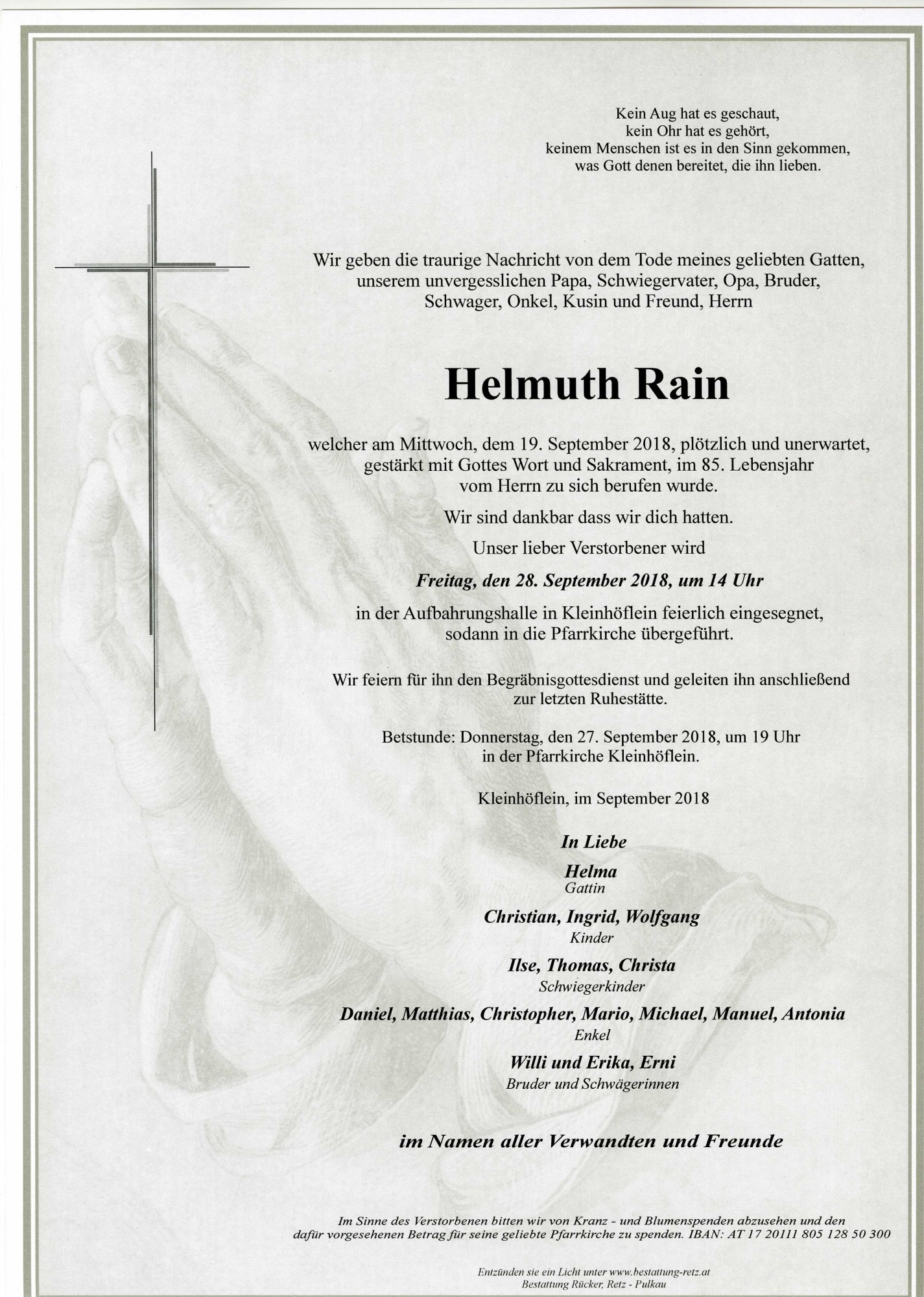Traueranzeige von Helmuth Rain