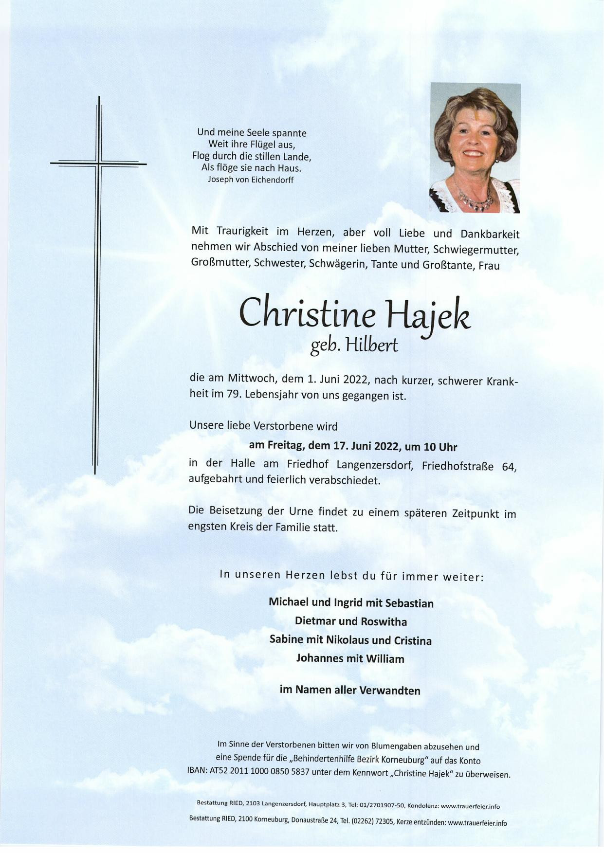 Traueranzeige von Christine Hajek