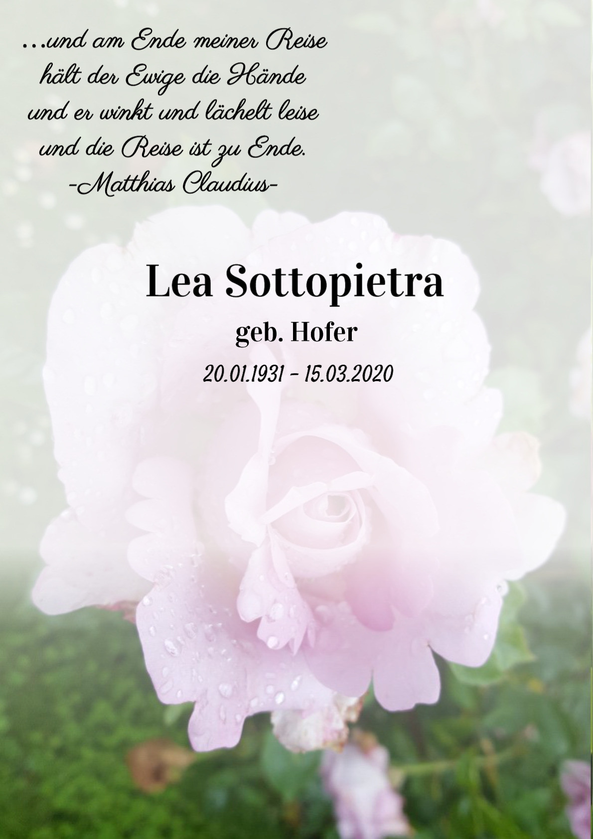 Traueranzeige von Lea Sottopietra