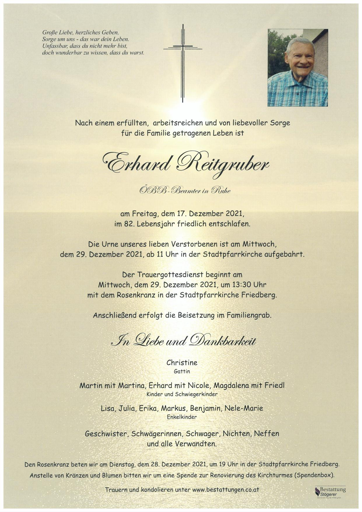 Traueranzeige von Erhard Reitgruber