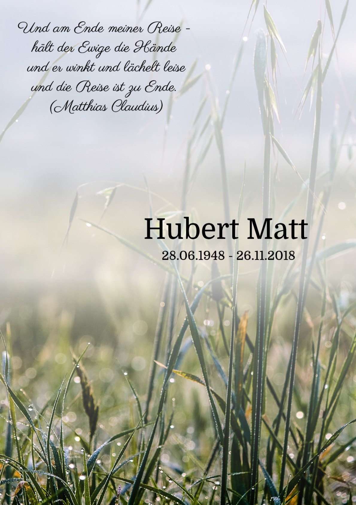Traueranzeige von Hubert Matt
