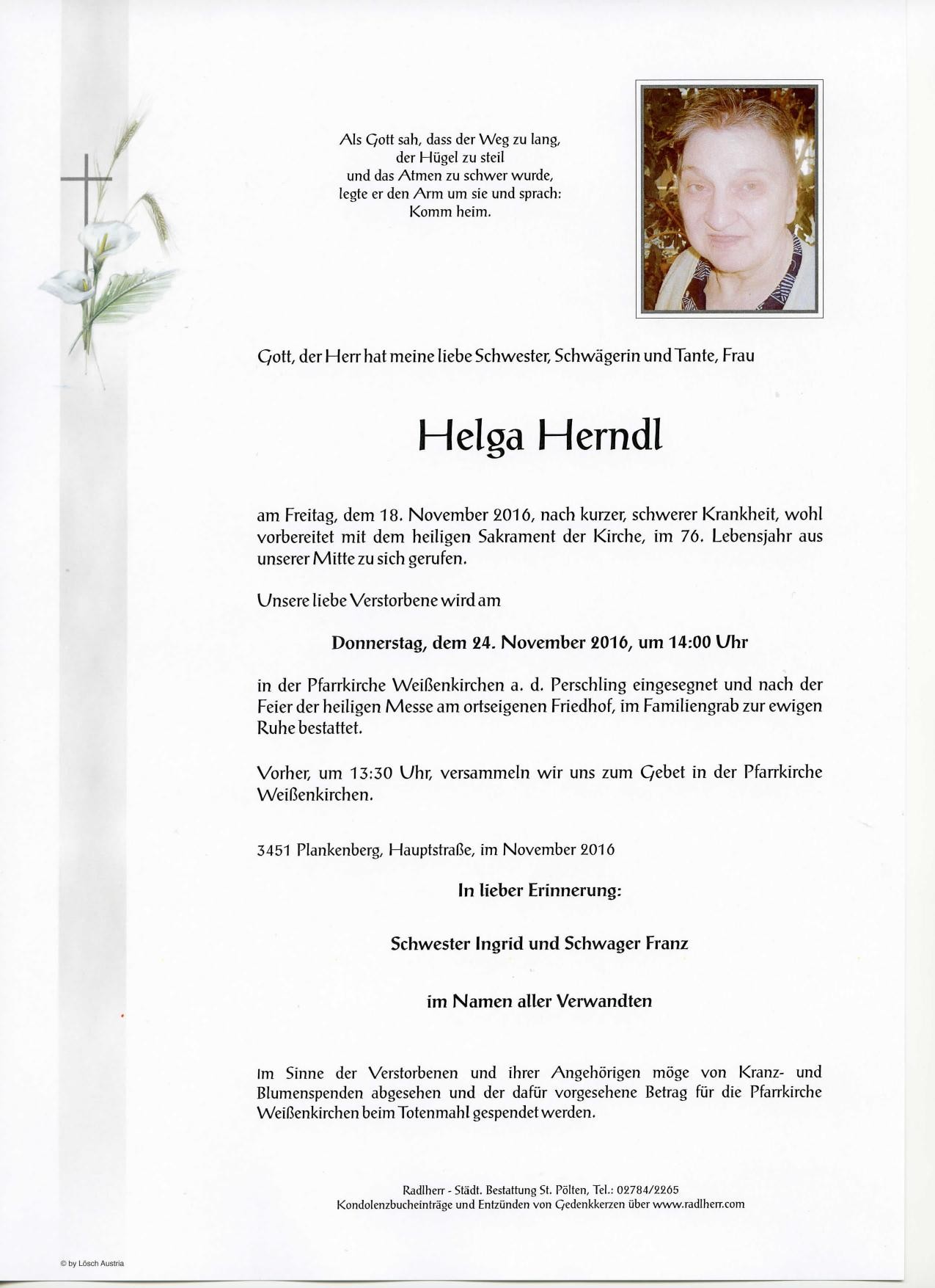 Traueranzeige von Helga Herndl