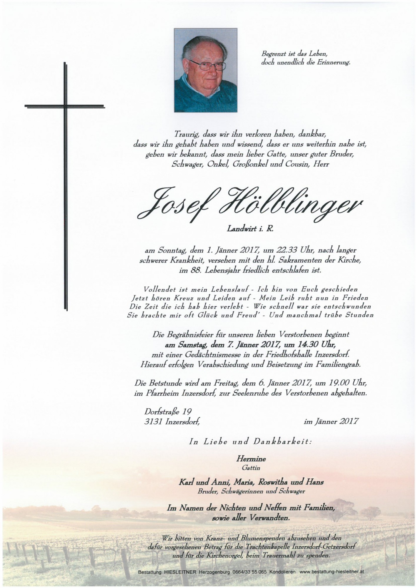 Traueranzeige von Josef Hölblinger