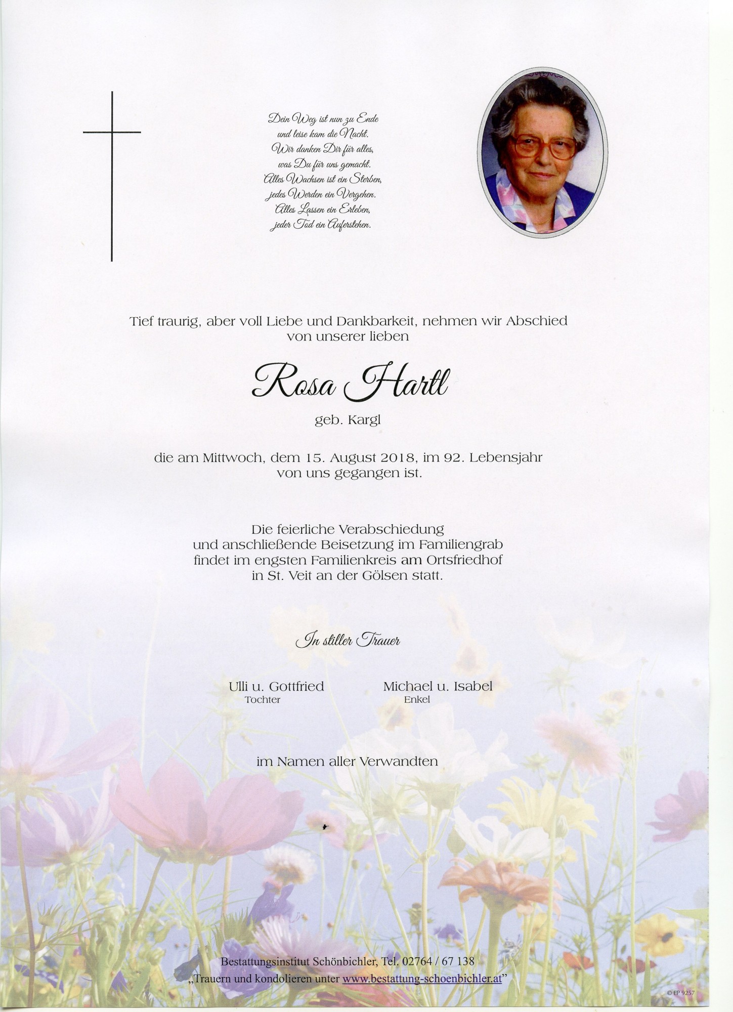 Traueranzeige von Rosa Hartl