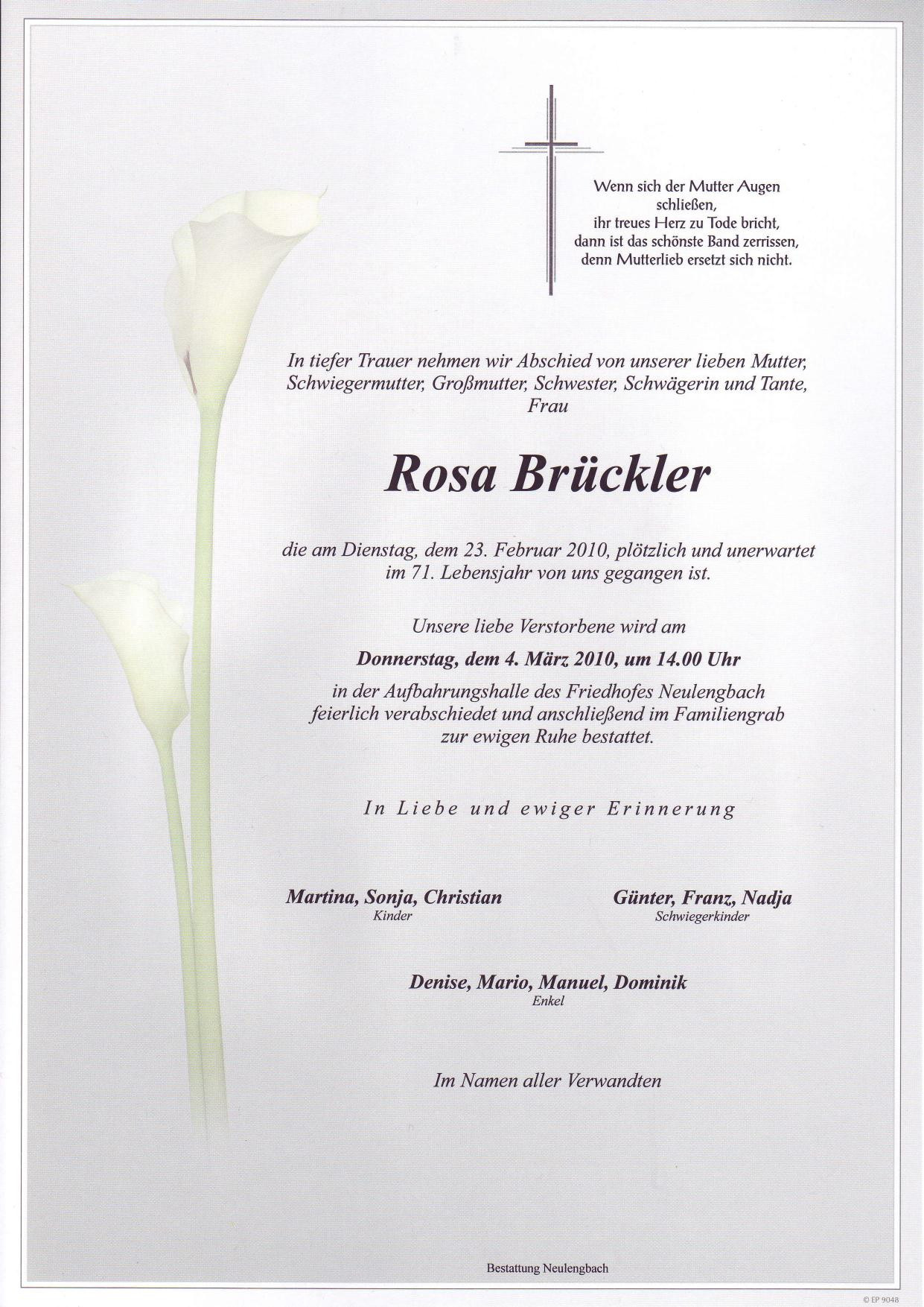 Traueranzeige von Rosa Brückler