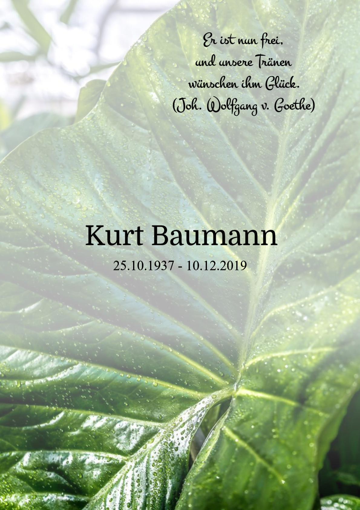 Traueranzeige von Kurt Baumann
