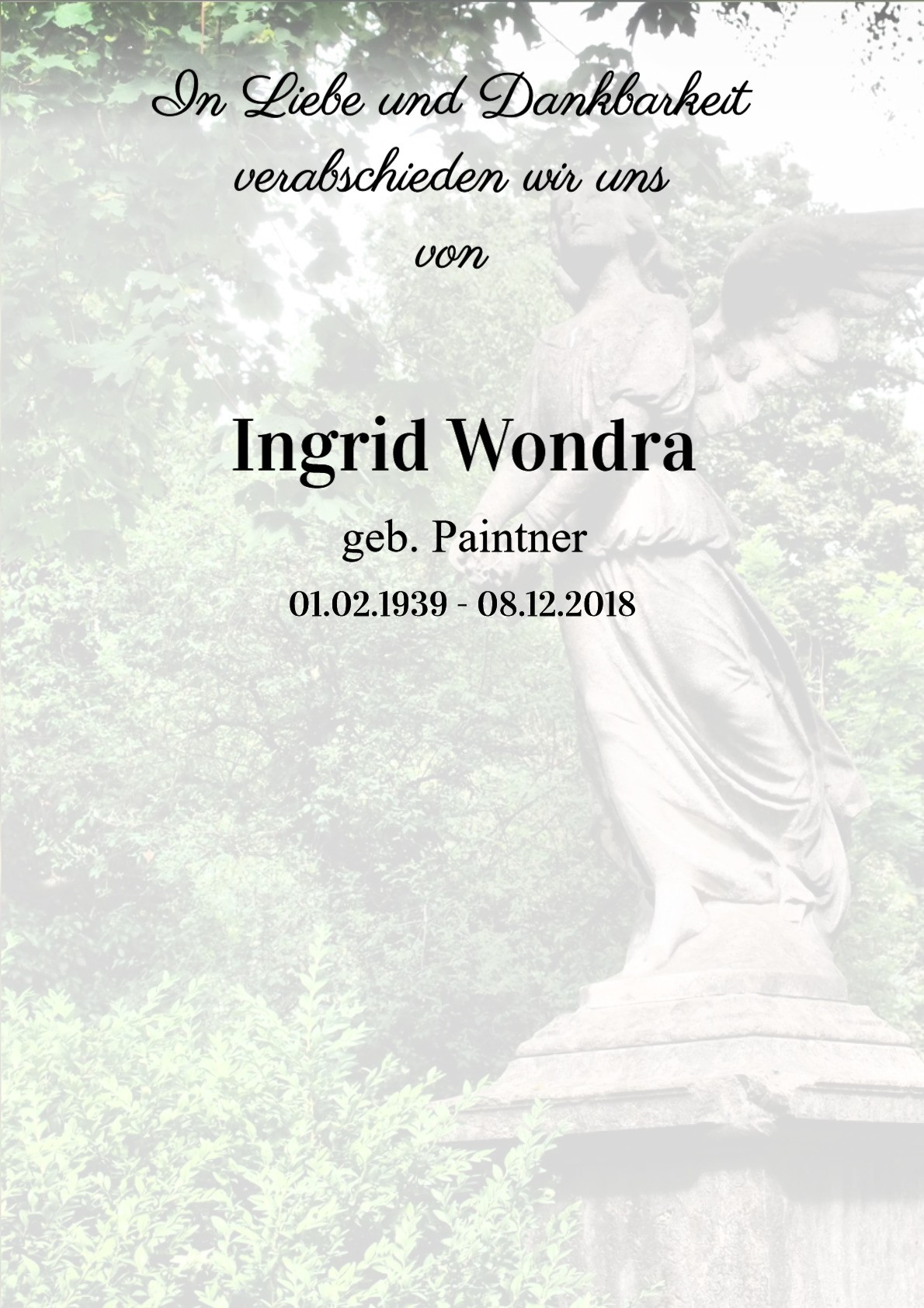 Traueranzeige von Ingrid Wondra