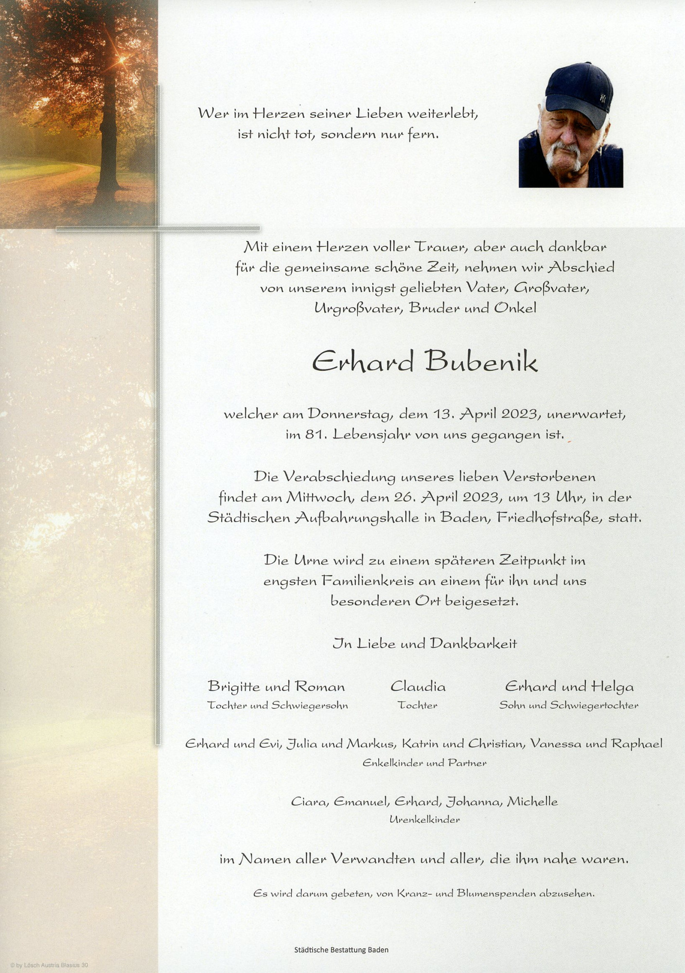 Traueranzeige von Erhard Bubenik