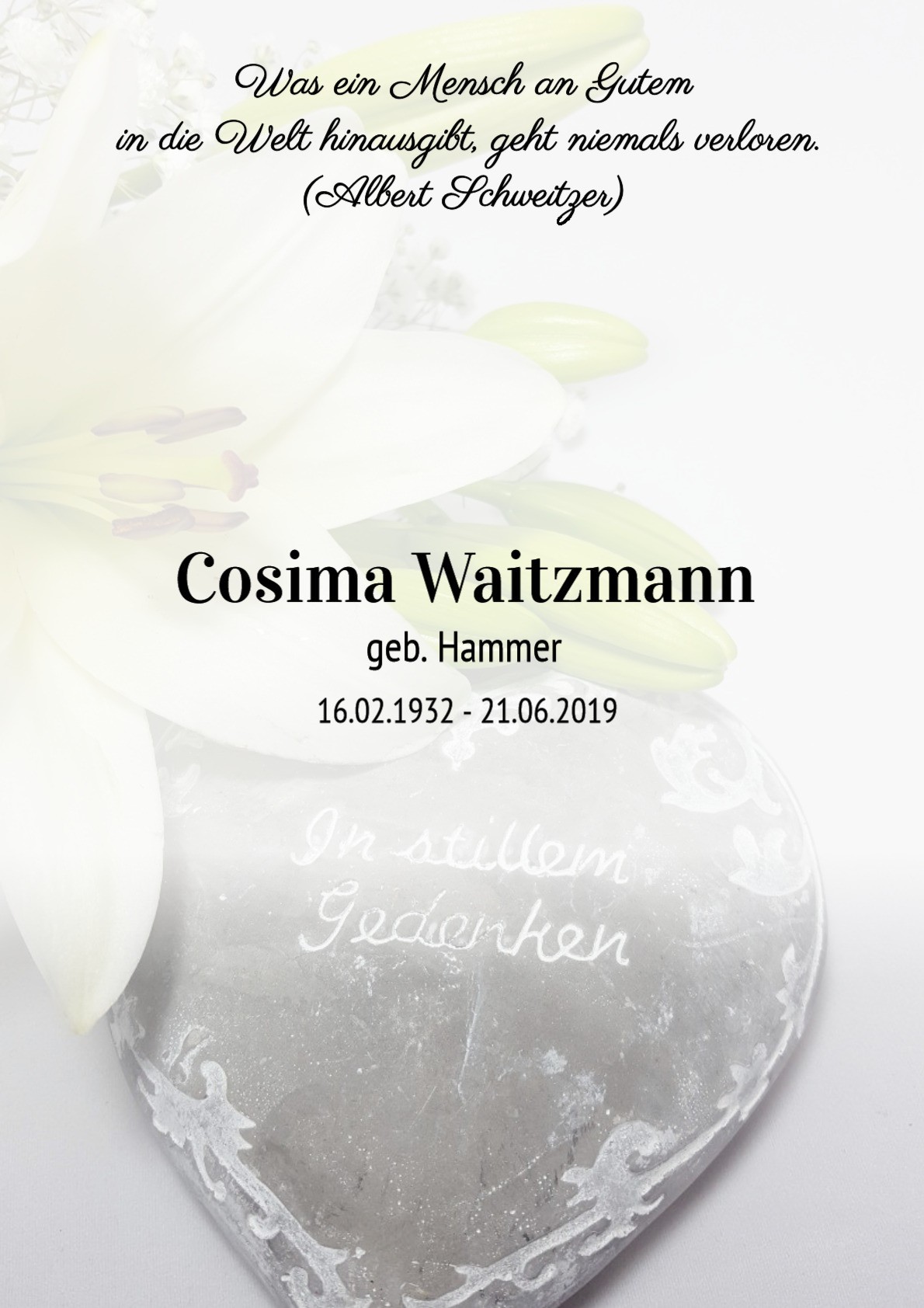 Traueranzeige von Cosima Waitzmann