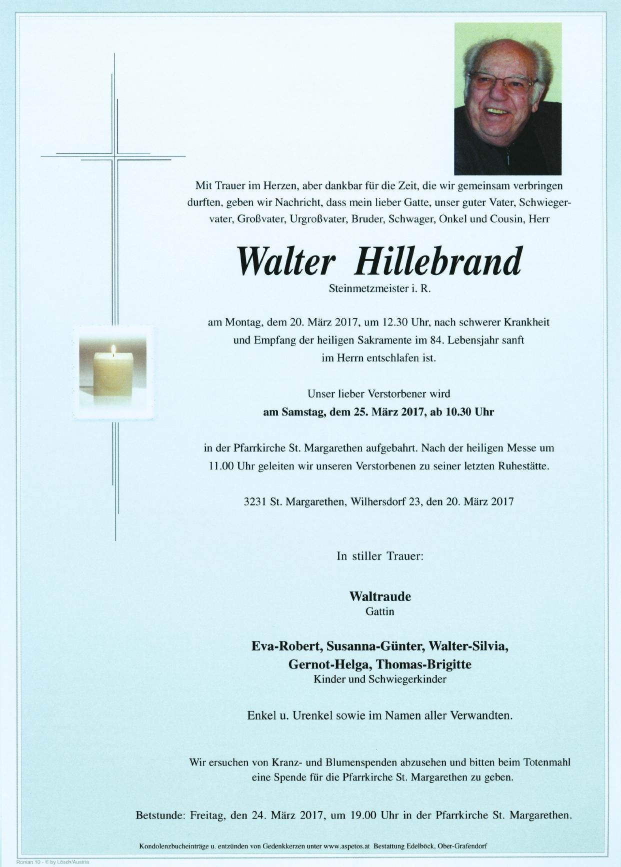 Traueranzeige von Walter Hillebrand
