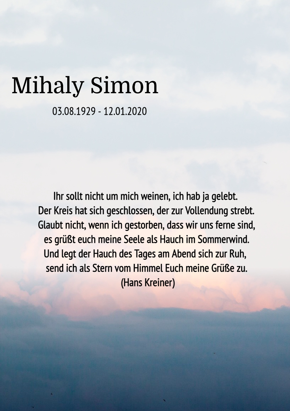 Traueranzeige von Mihaly Simon