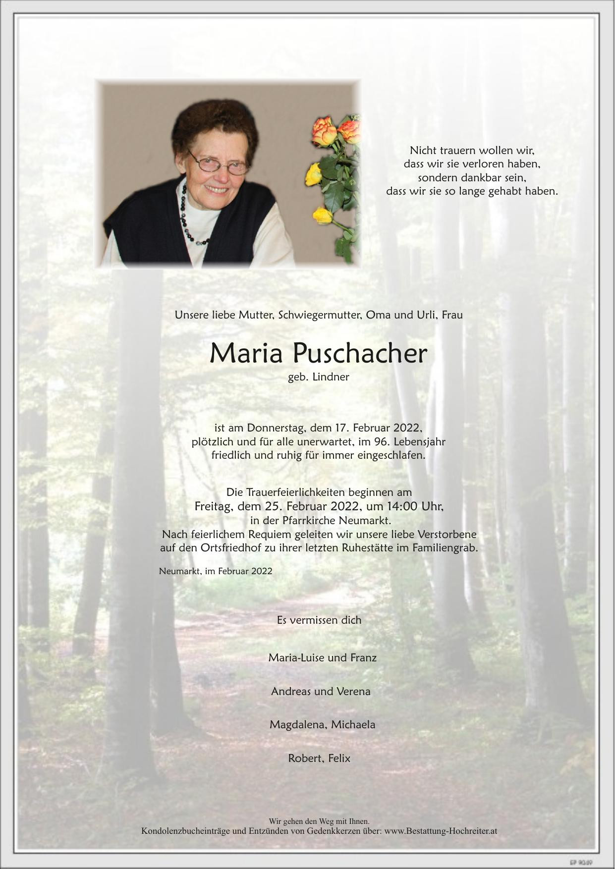 Traueranzeige von Maria Puschacher