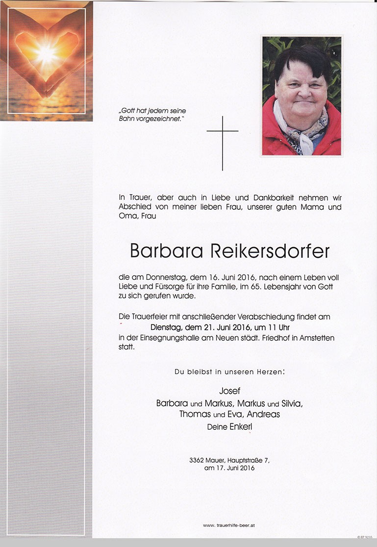 Traueranzeige von Barbara Reikersdorfer