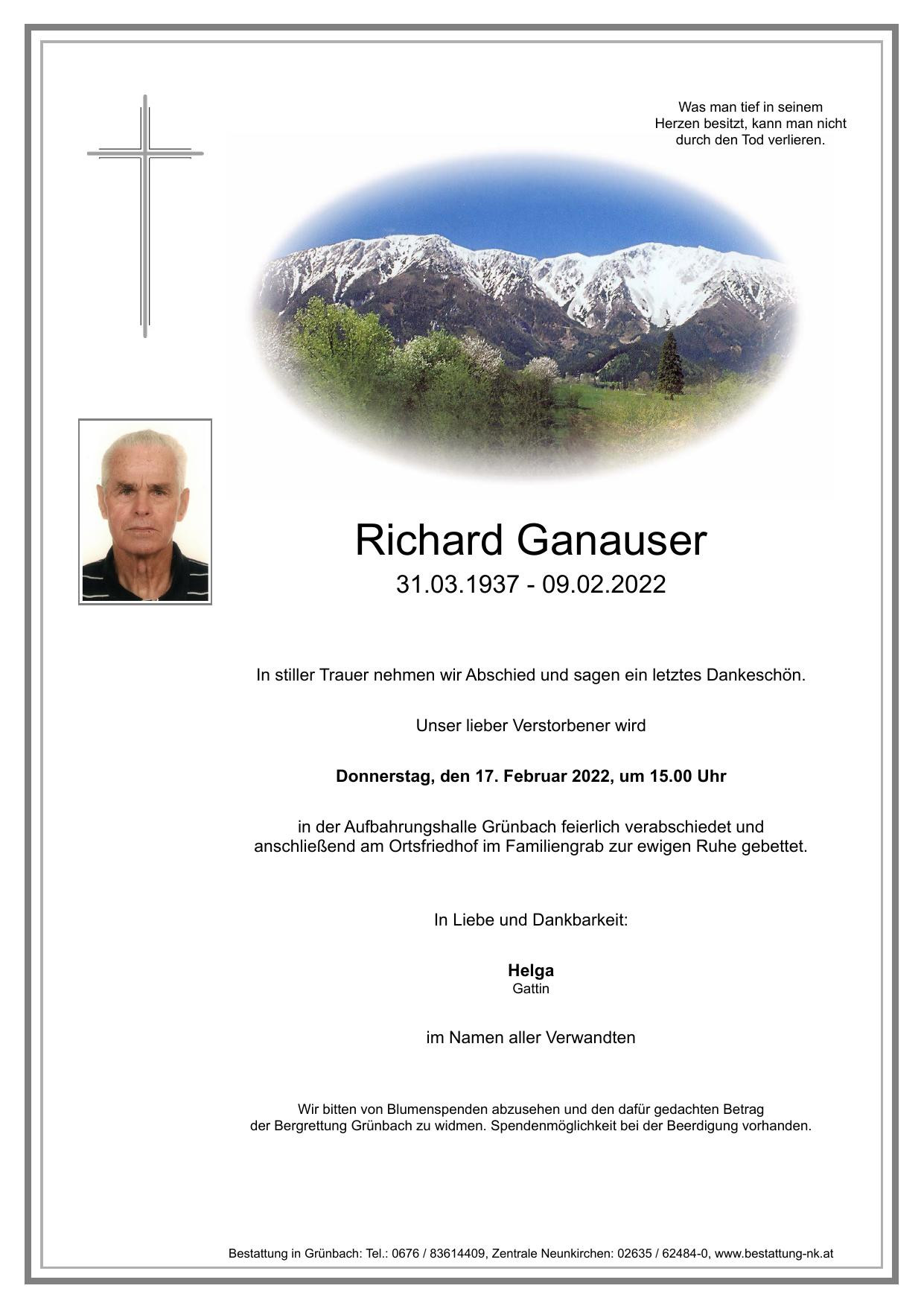 Traueranzeige von Richard Ganauser