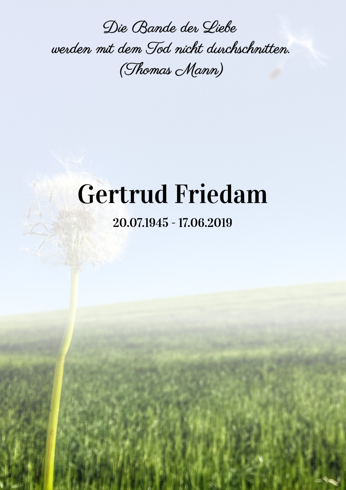 Traueranzeige von Gertrud Friedam