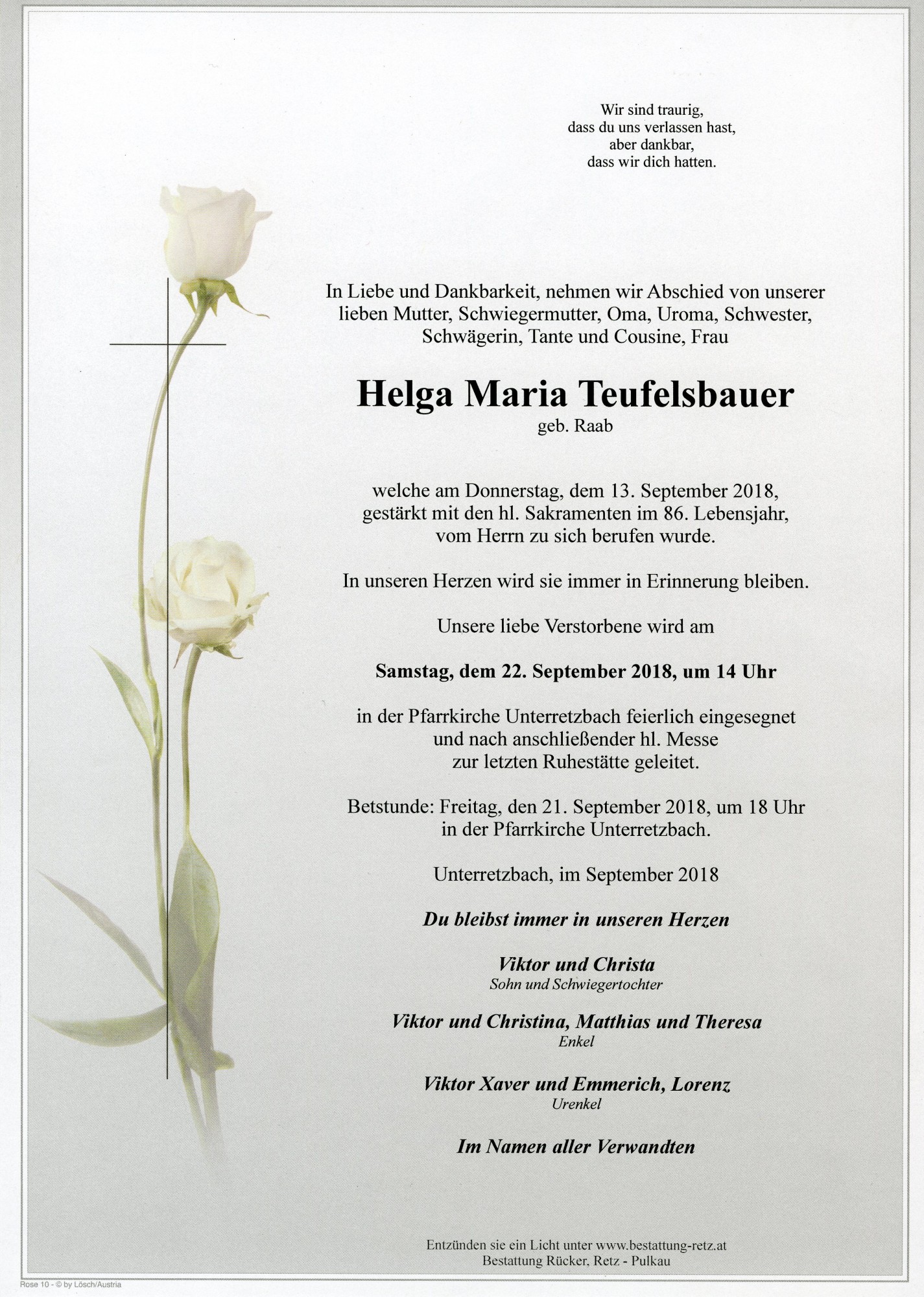 Traueranzeige von Helga Maria Teufelsbauer
