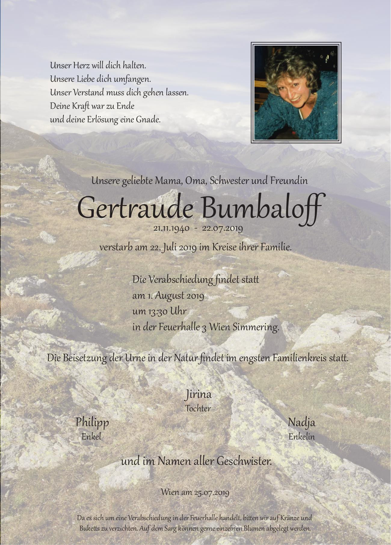 Traueranzeige von Gertraude Bumbaloff